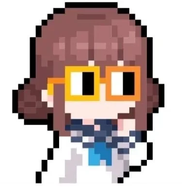茶色の髪とオレンジ色の眼鏡をかけた女の子のピクセルアートイラスト