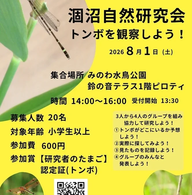 【茨城・鉾田市】ラムサール条約登録の涸沼で希少な「ヒヌマイトトンボ」を探そう！8月1日(土)自然観察会開催