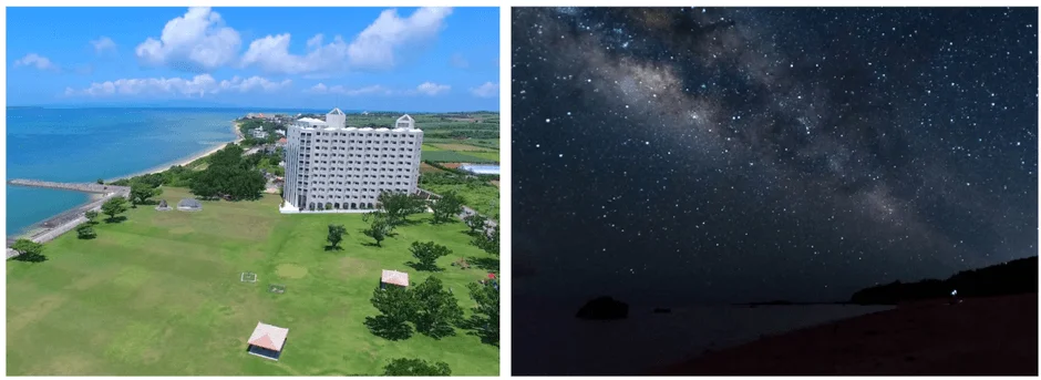 ホテルロイヤルマリンパレス石垣島の空撮と星空