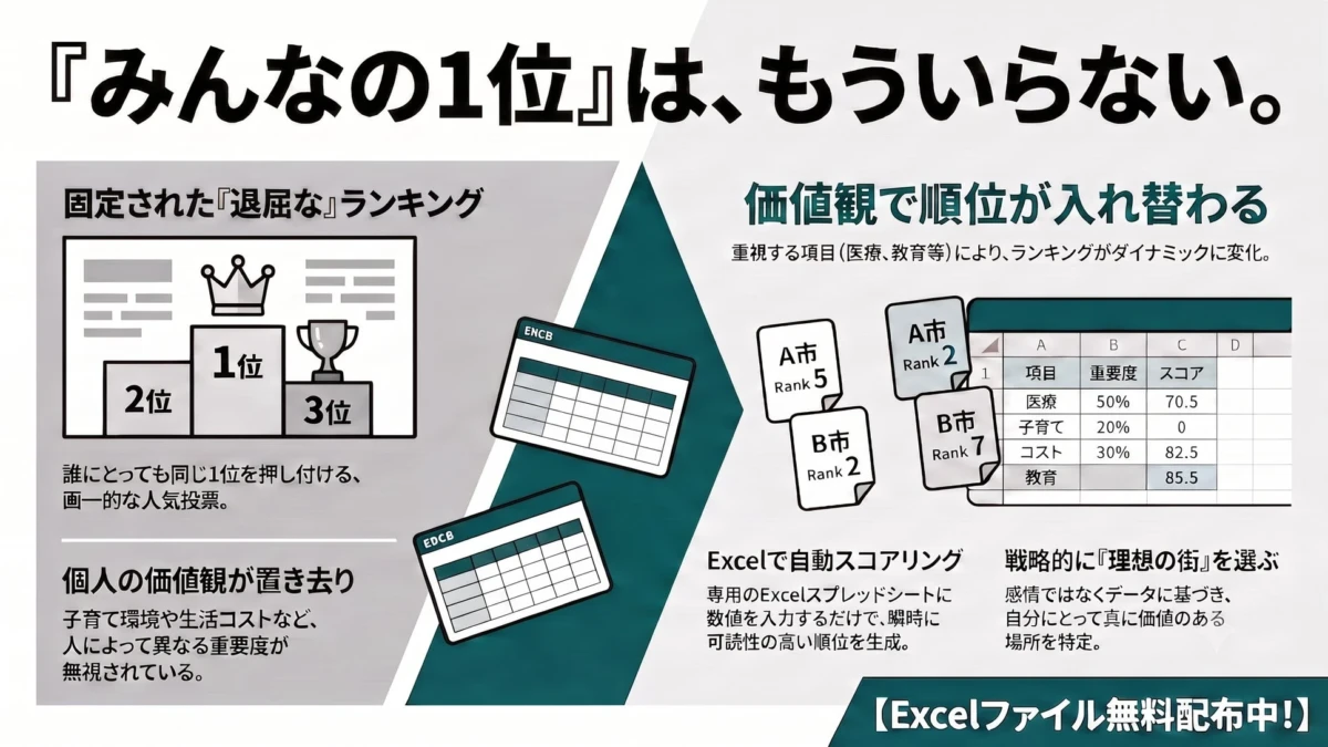 「誰かの1位」ではなく「自分の1位」を見つける！「住みたい街スコア」Excelファイル無料配布開始