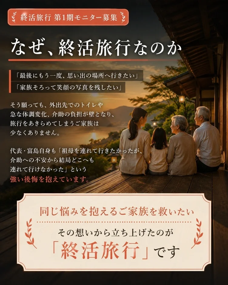 終活旅行 第1期モニター募集の背景を説明する画像