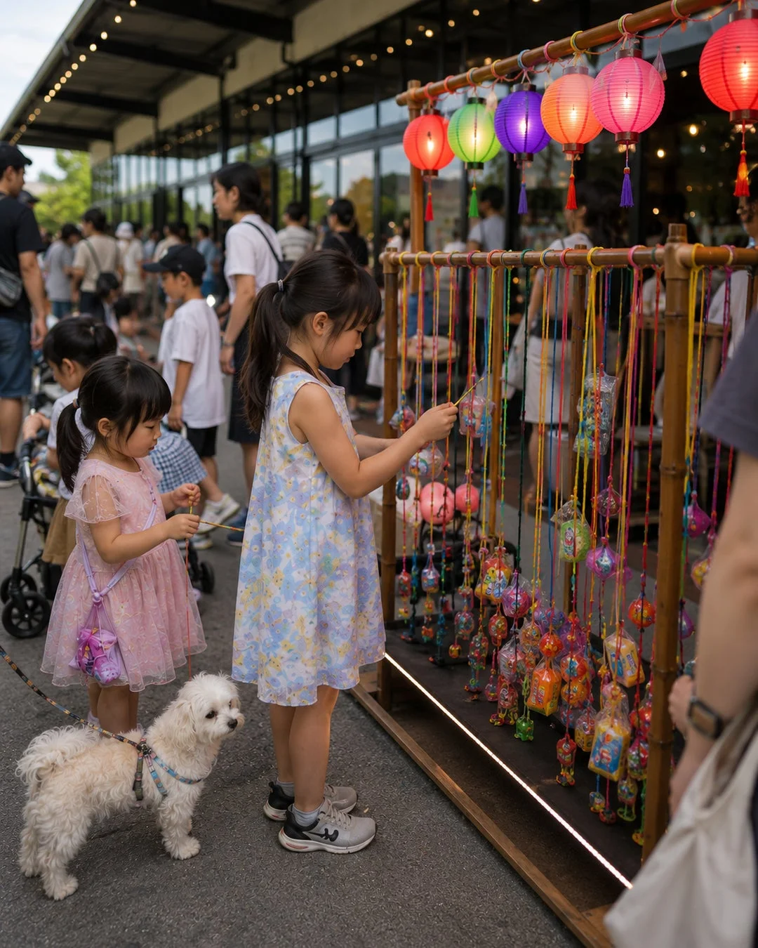 子供と犬と提灯