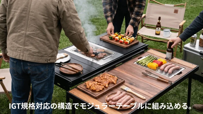 IGT規格対応のテーブルに組み込まれたグリル