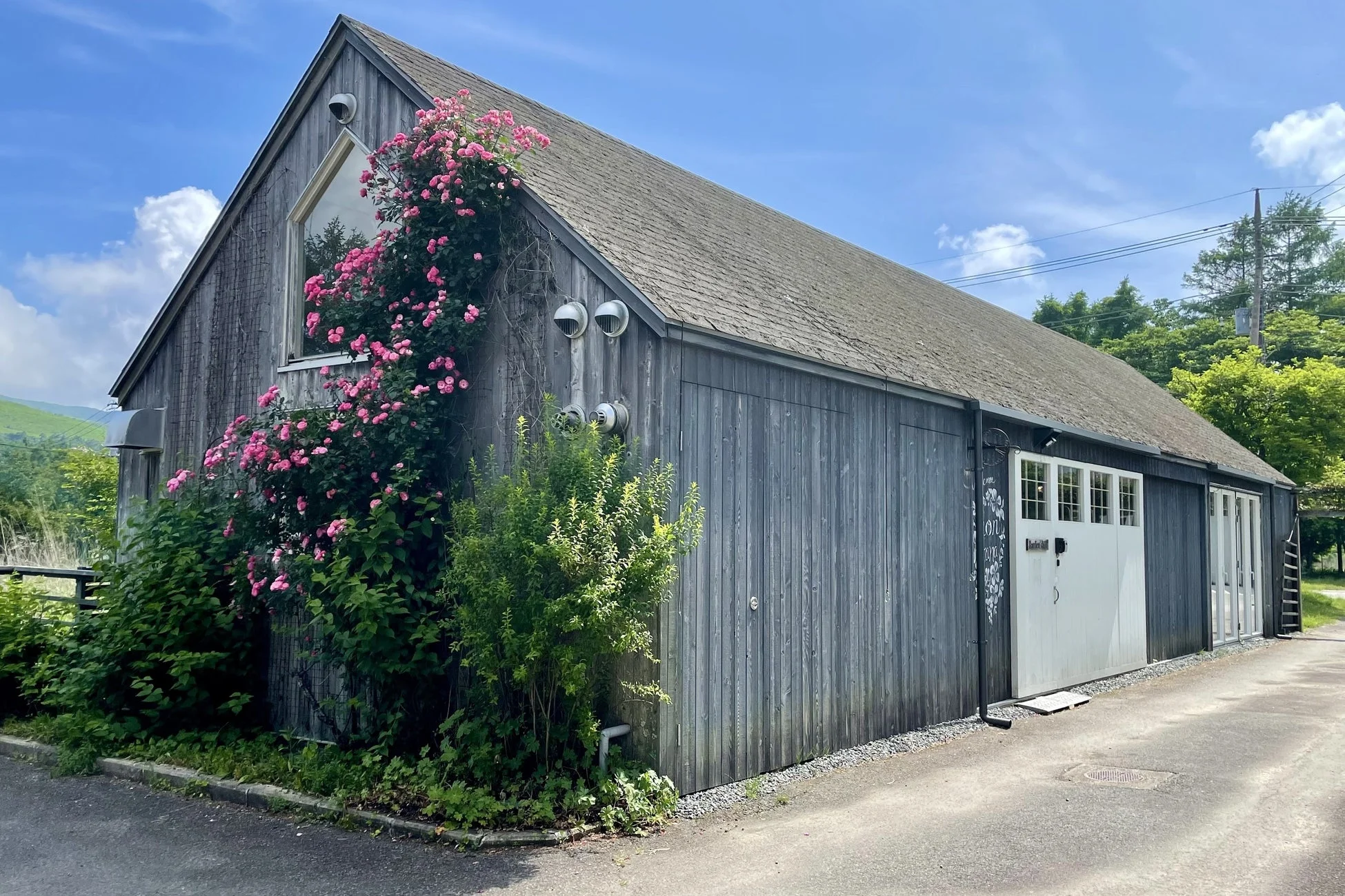 GARDEN SHEDの外観とバラ