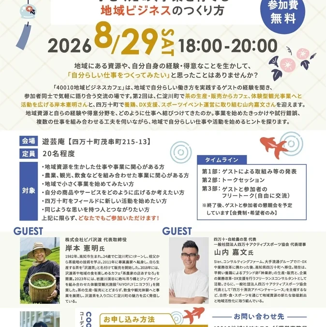 地域資源を「地域の仕事」に！高知・四万十町で「40010地域ビジネスカフェ Vol.2」開催