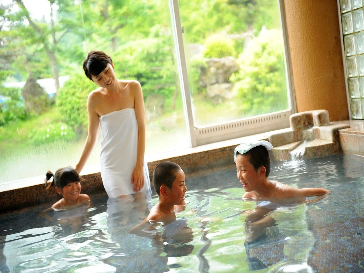 温泉、家族、入浴、子供