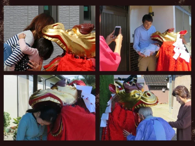 獅子舞と人々の触れ合い