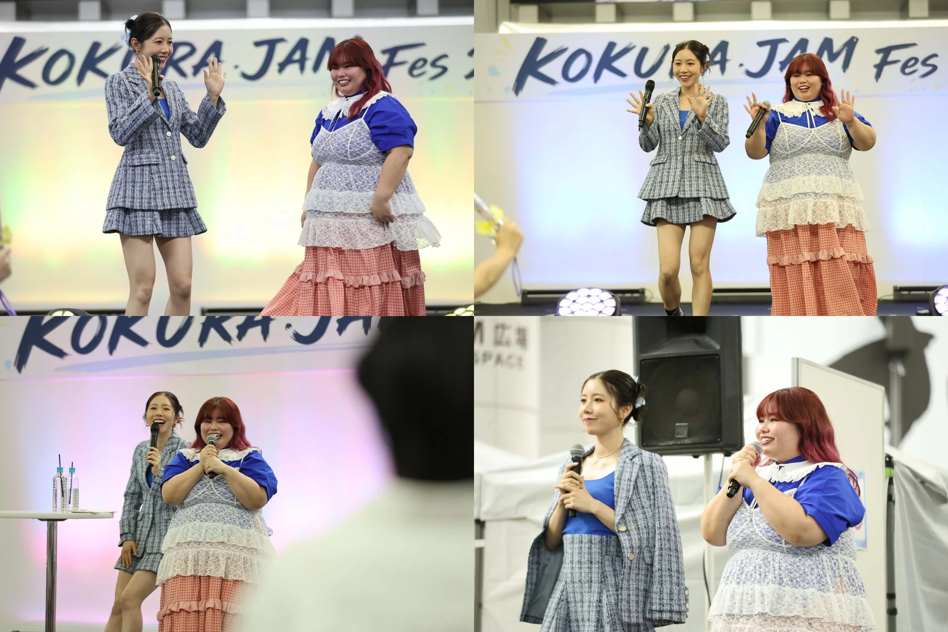 KOKURA JAM Fesのステージで、笑顔の女性2人がマイクを持って立っています。
