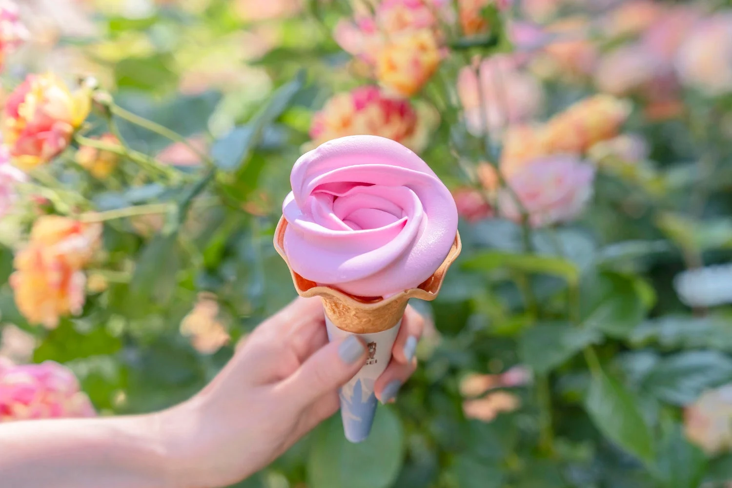 バラの形をしたピンク色のソフトクリーム