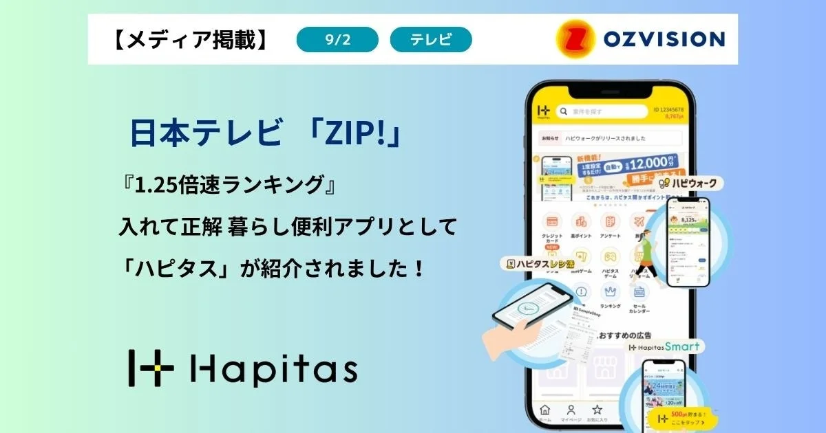 日本テレビ『ZIP!』でハピタスが紹介されたことを伝える画像