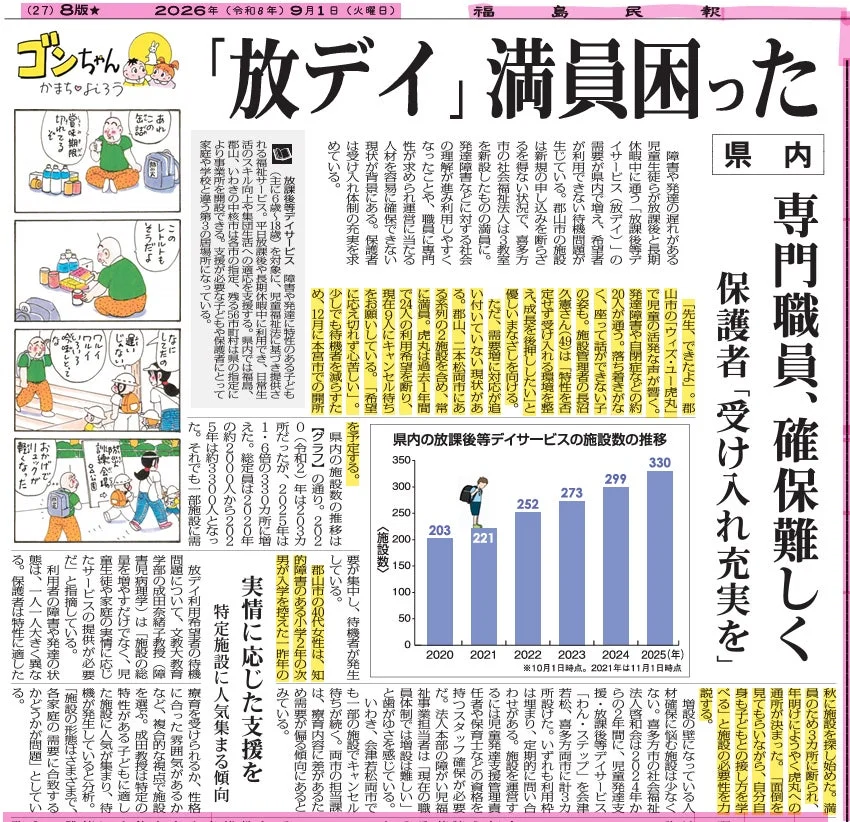 福島民報に掲載された放課後等デイサービスに関する記事