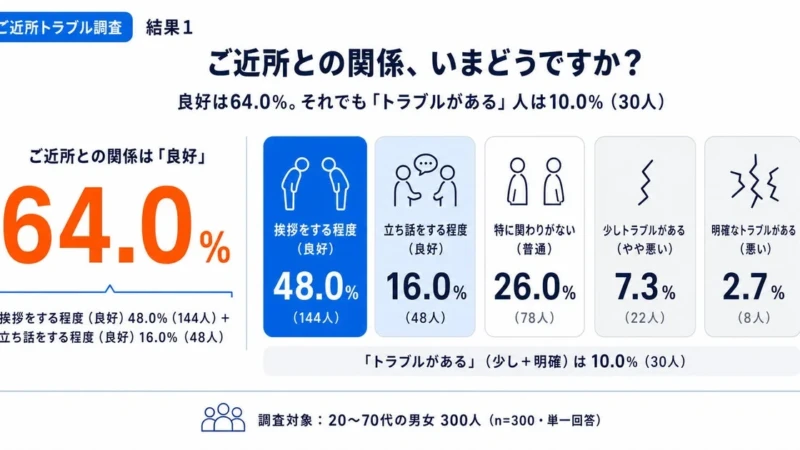 ご近所トラブルの対処法：8割以上が経験、解決のカギは「我慢しない」こと