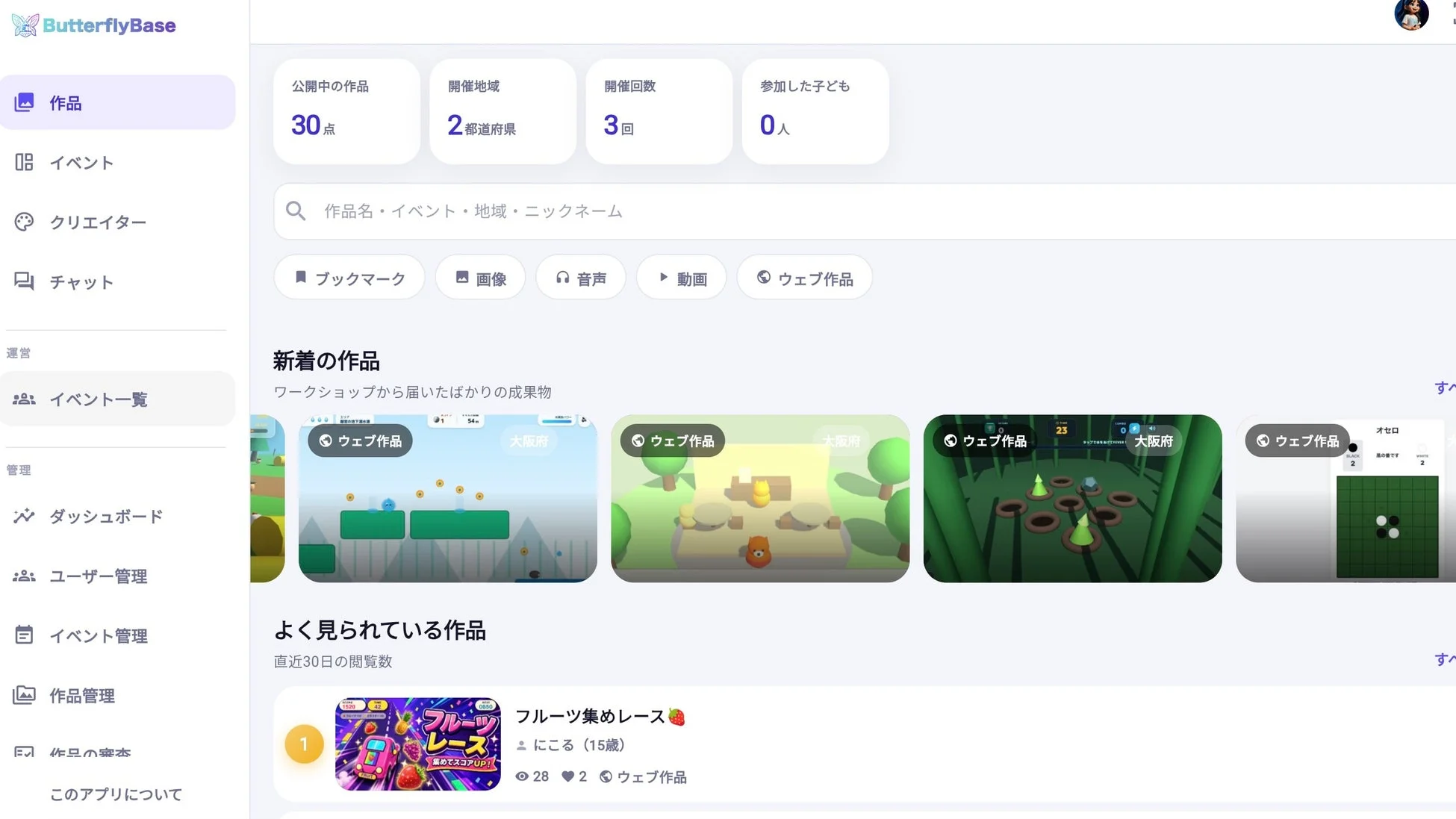 ButterflyBaseの管理画面